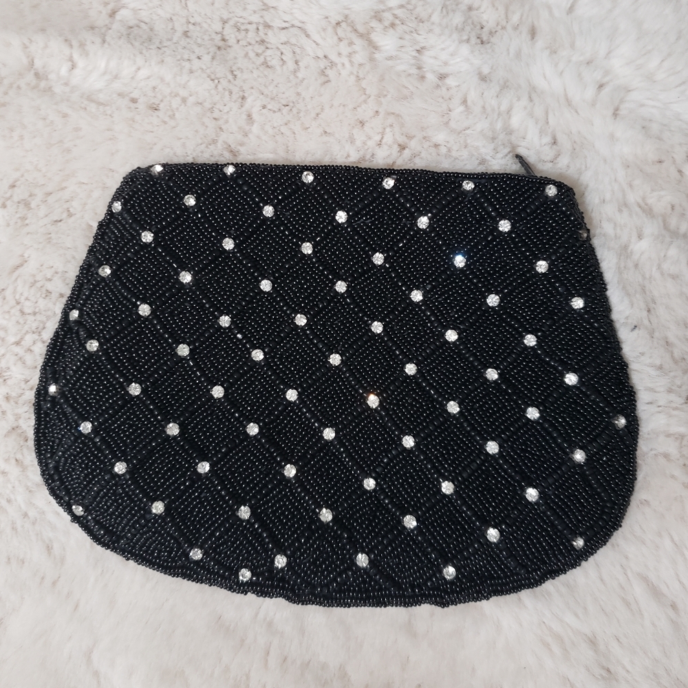 Black Beaded with Rhinestones clutch